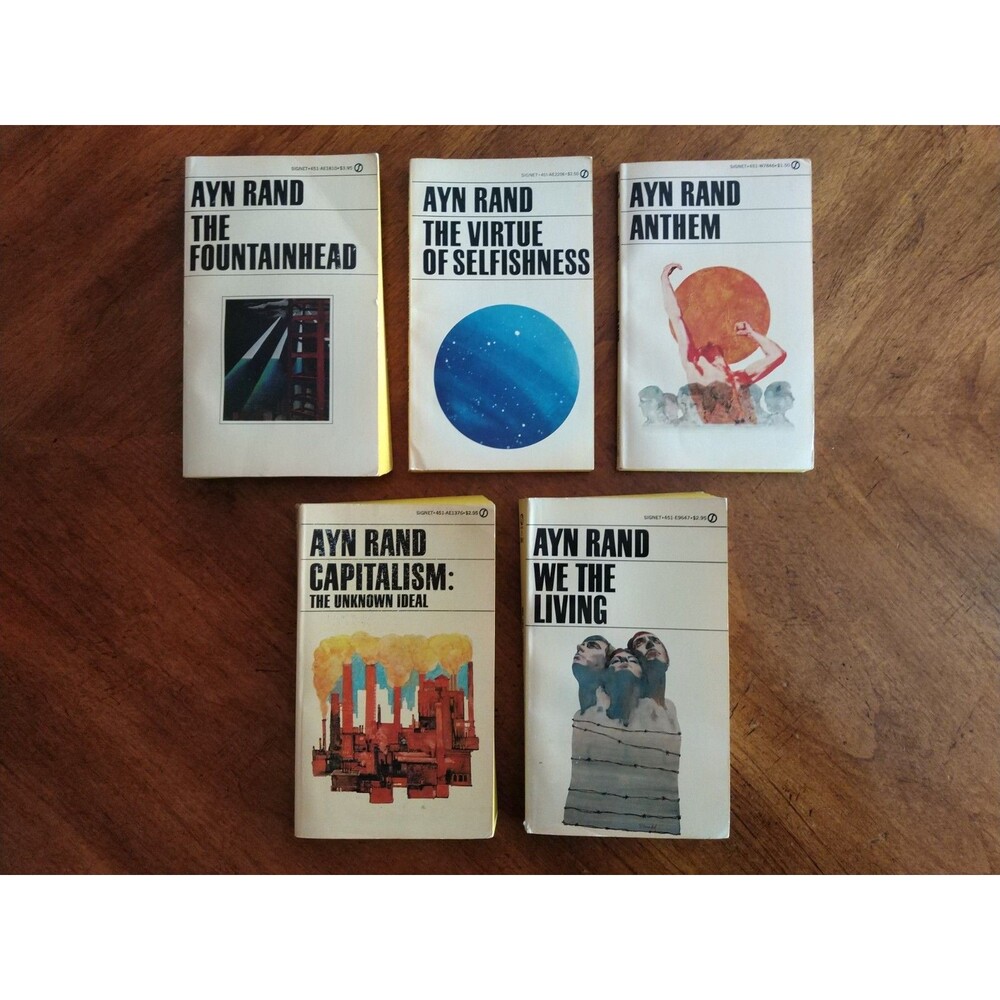 Ayn Rand 5 Vintage Paperback Lot Anthem, Capitalism, Fountainhead, Selfishness +